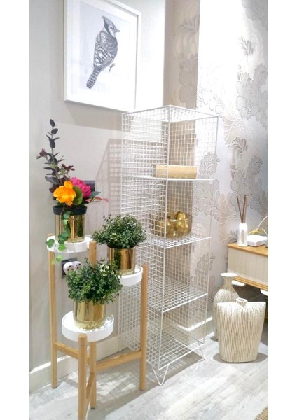 Metal Kafes Dekoratif Tel Vitrin/konsol Modeli (Beyaz)