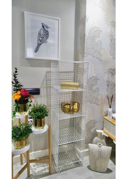 Metal Kafes Dekoratif Tel Vitrin/konsol Modeli (Beyaz)