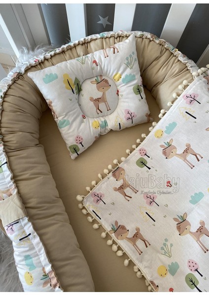 Sevimli Ceylan Lüx Tasarım Ponponlu 3'lü Babynest Set