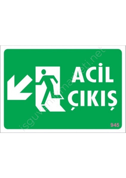 Acil Çıkış Sol Aşağı Uyarı Levhası 17,5X25 KOD:945