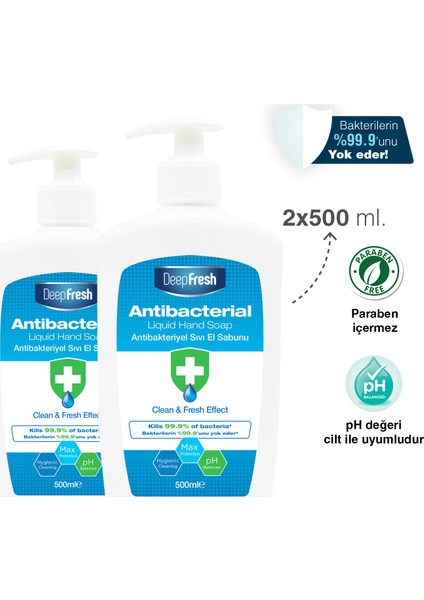 Deep Fresh Antibakteriyel Sıvı Sabun 2 x 500 ml & Islak Mendil 2 x 100 Yaprak