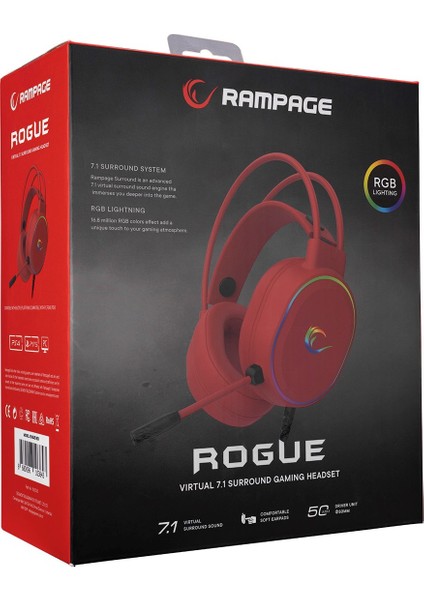 ROGUE USB 7.1 Surround RGB Işık Efektli Gaming Oyuncu Mikrofonlu Kulaklık