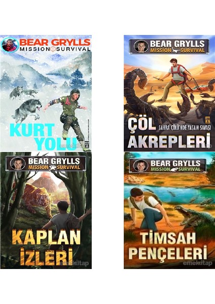 Bear Grylls Mission Survival 4 Kitap Set (Kurt Yolu- Çöl Akrepleri- Kaplan İzleri- Timsah Pençeleri)