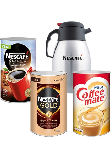 Gold Hazır Kahve 900 gr + Nescafe Classic 1 kg + Coffee Mate Kahve Kreması 2 kg + Termos