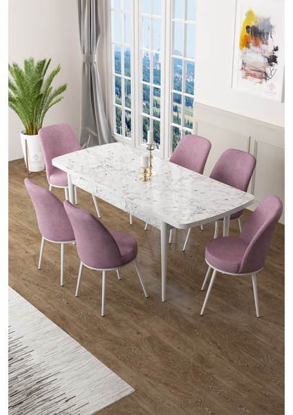 Concept Zen Serisi Mdf Açılabilir Mutfak Masası Takımı ,beyaz Mermer Desen Masa + 6 Adet Sandalye fiyatları