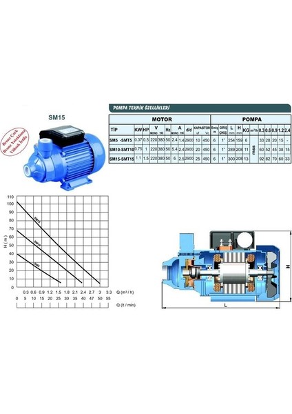 SMT15 Periferik Pompa 1.5 Hp