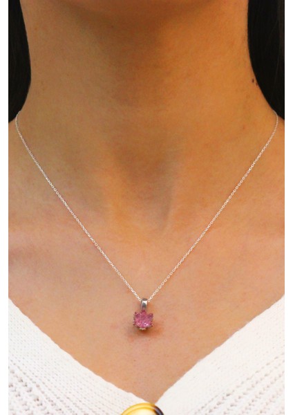 Lotus Çiçeği Kuvars Taşlı Gümüş Kolye