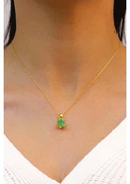 Lotus Çiçeği Zeberced Taşlı Gümüş Kolye