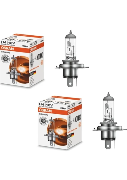 H4 Far Ampulü 12V 60/55W Tırnaklı P43T 64193-MADE In Germany- 2 Adet