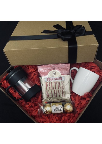 Kupa Bardak & French Press & Çikolata & Colombian Filtre Kahve Hediye Seti