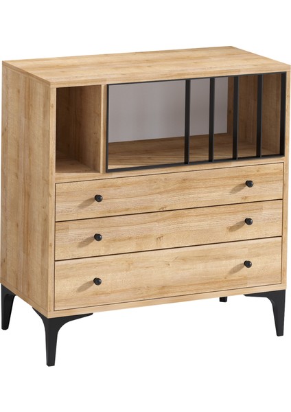 Nevada Şifonyer Modern Tasarım Safir Meşe 80 cm Genişlik 85 cm Yükseklik 3 Çekmeceli modelleri