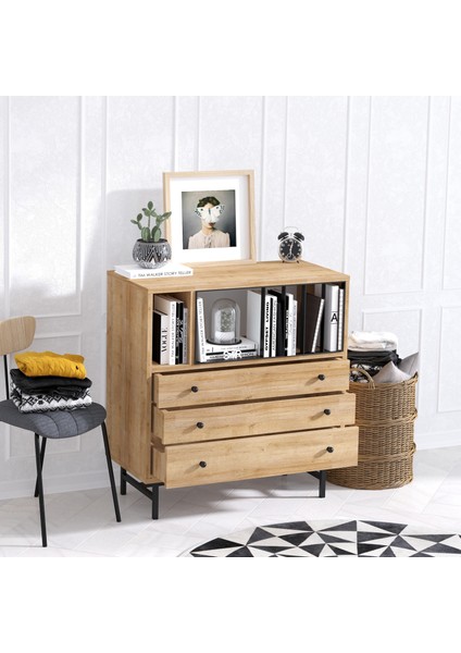 Carla Şifonyer Modern Tasarım Safir Meşe 80 cm Genişlik 85 cm Yükseklik 3 Çekmeceli fiyatları