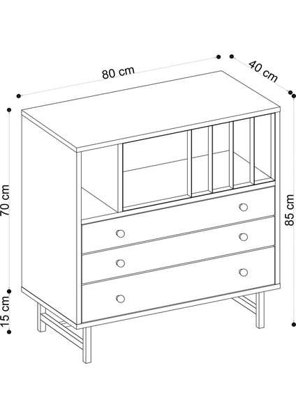 Carla Şifonyer Modern Tasarım Safir Meşe 80 cm Genişlik 85 cm Yükseklik 3 Çekmeceli fırsatları