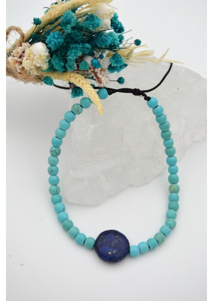 Lapis Lazuli ve Turkuaz Taşlı Metalsiz Bileklik