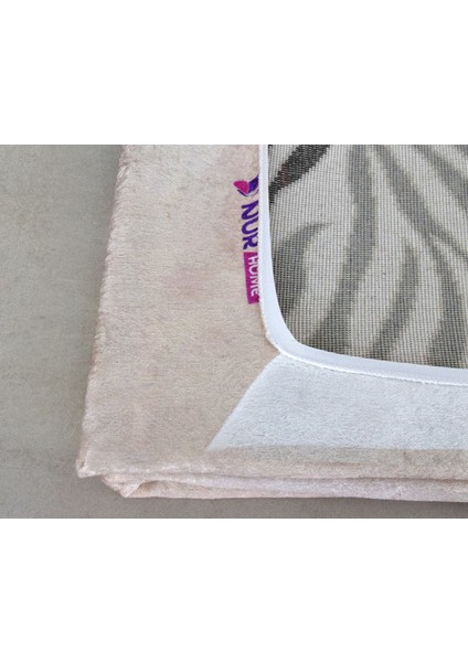 Süngerli Kadife Lastikli Halı Örtüsü Nrh-22 Pembe Krem Çiçekli