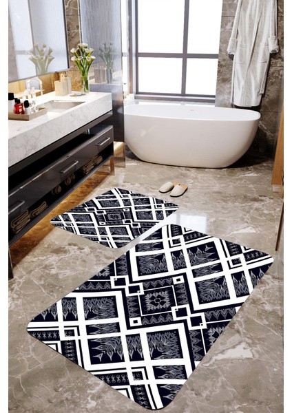 Geometrik Desen 2'li Banyo Paspas Takımı MKTBP-062 60X100/50X60