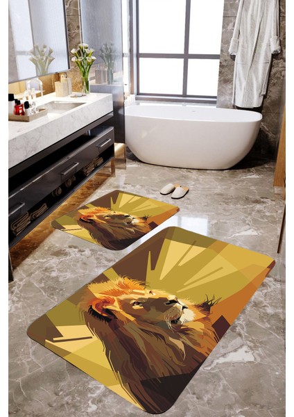 Aslan Motifli 2'li Banyo Paspas Takımı MKTBP-0104 60X100/50X60