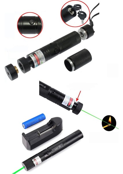 Yeşil Şarjlı Lazer Pointer 1000 (Yakıcı) + Yedek Pil Hedıyelı