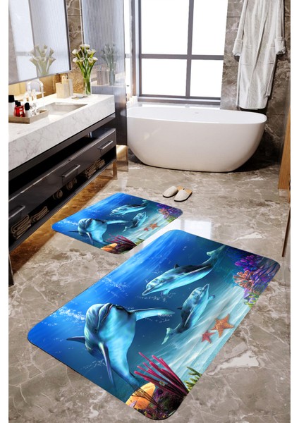 2'li MKTBP-077 Yunus 60 x 100 cm - 50 x 60 cm Banyo Paspas Takımı