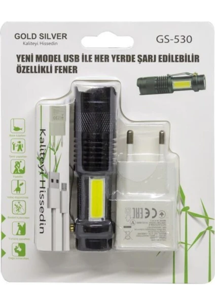 Gold Silver GS-530 USB ile Şarj Edilebilir Fener GS530