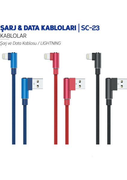 SC23 3 Metre Ios Lightning 2A Çıkışlı Data ve Hızlı Şarj Kablo Siyah