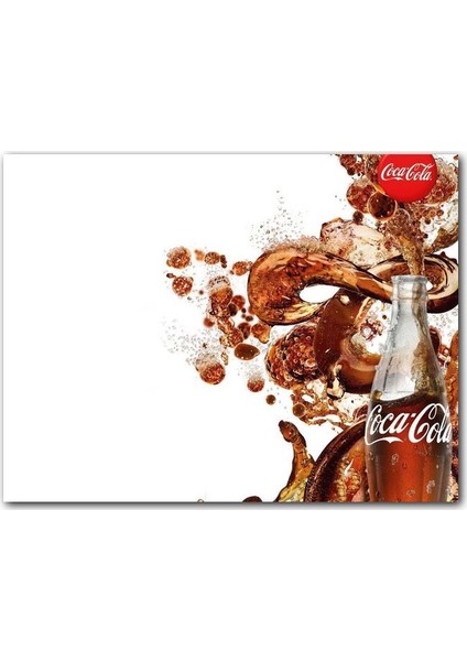 Cakatablo Ahşap Tablo Beyaz Zeminde Coca Cola Şişesi ve Köpükler