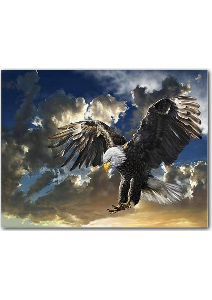 Cakatablo Ahşap Tablo Bulutlu Gökler ve Kartal Çizim