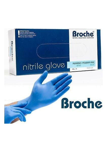 Broche Pudrasız Mavi Nitril Eldiven 100 Lü L Beden