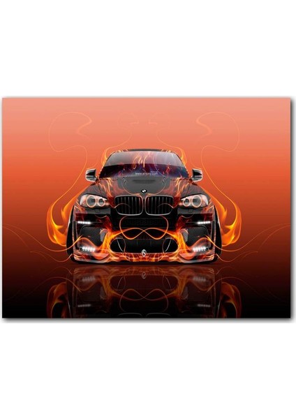 Cakatablo Ahşap Tablo Bmw X6 ve Kırmızı Alevler