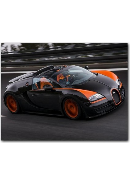 Cakatablo Ahşap Tablo Otobanda Siyah Turuncu Bugatti