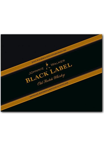 Cakatablo Ahşap Tablo Siyah Zemin Johnnie Walker Black Label Logo