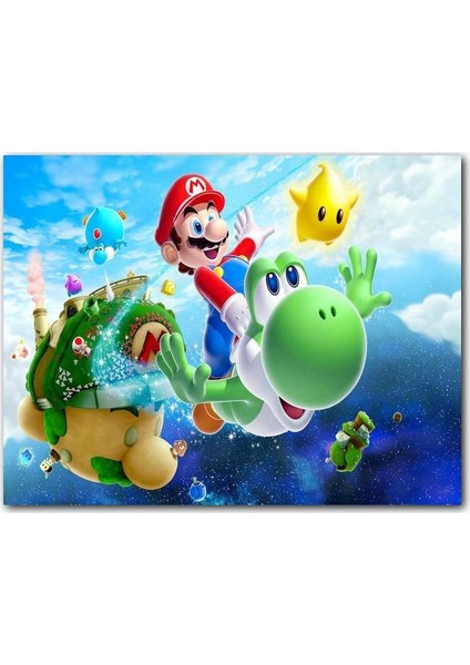 Cakatablo Ahşap Tablo Super Mario Karakterleri Gökyüzünde