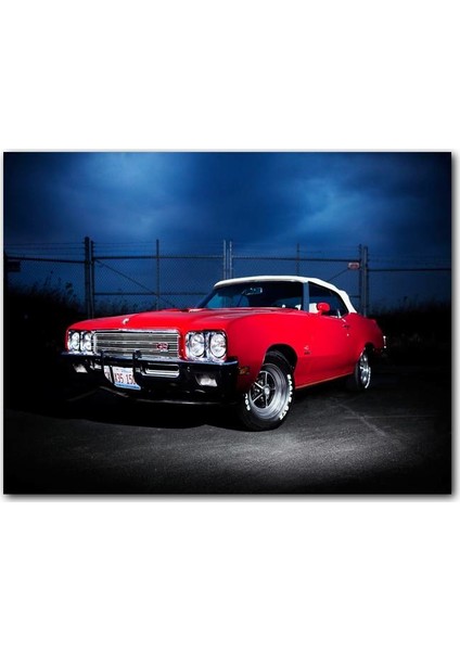 Cakatablo Ahşap Tablo Turuncu Buick GS Tel Örgüler ve Bulutlar