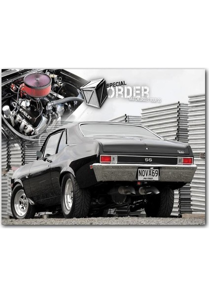 Cakatablo Ahşap Tablo 1969 Chevrolet Nova Arka Görünüş