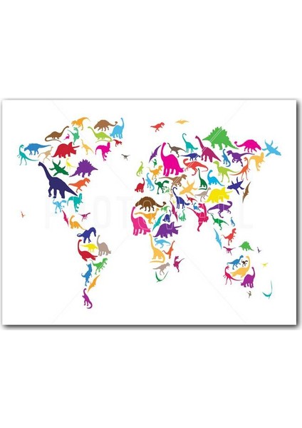 CakatabloAhşap Tablo Dinozorlardan Oluşan Dünya Haritası