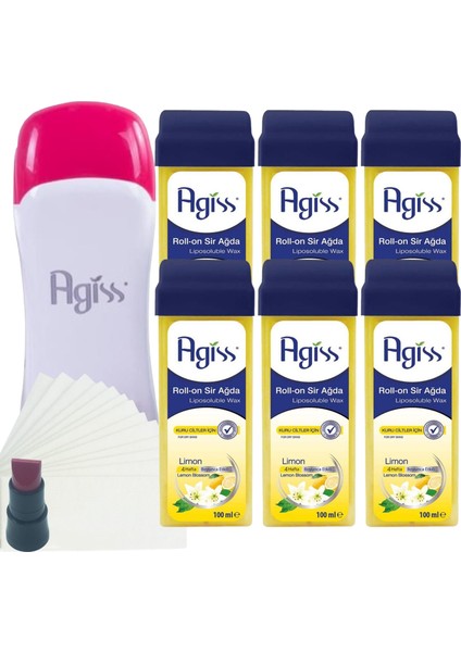 s Roll-On Kartuş Sir Ağda Isıtıcı + 6^lı Limonlu Kartuş Ağda Seti 9 Parça
