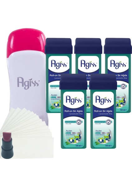s Roll-On Kartuş Sir Ağda Isıtıcı + 5^li Azulen Kartuş Ağda Seti 8 Parça