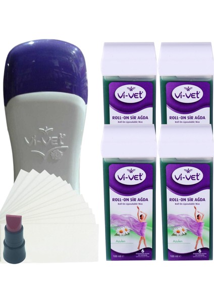 Roll-On Kartuş Sir Ağda Isıtıcı + 4^lü Azulen Kartuş Ağda Seti 7 Parça