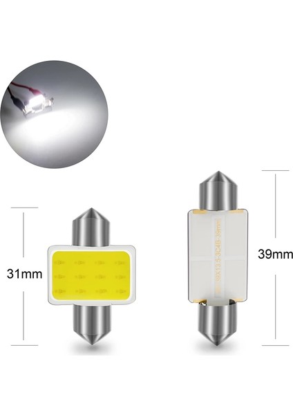 2 Adet Oto Tavan LED 12V Sofid LED Plaka Ampül 41mm Beyaz