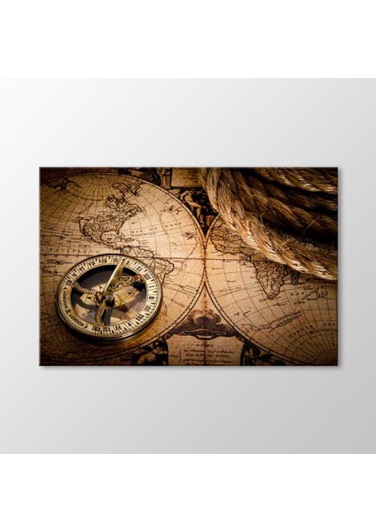 Vintage Compass And World Map Tablo