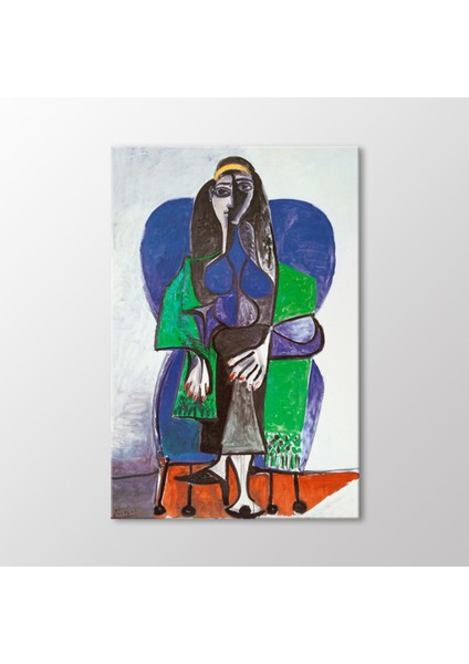 Sitting Woman With Gree Scarf Tablo