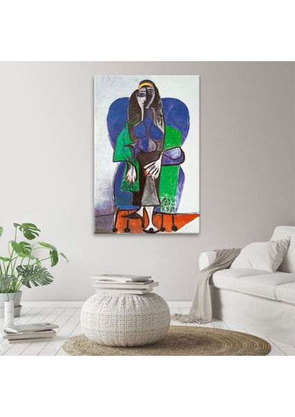 Sitting Woman With Gree Scarf Tablo fiyatları
