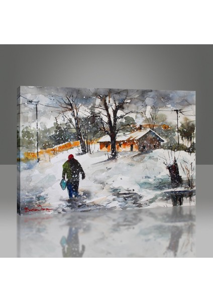 Suluboya Karlar Altındaki Ev Tablo modelleri