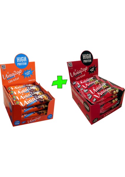 UNIQ2GO Choco Light Mıdı 40 G.- Portakallı 16'lı Kutu + UNIQ2GO Chocodark Mıdı 38 G.- Fındıklı Proteinli Bar 16'lı Kutu (Toplam 32  li Bar)