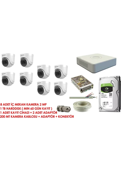 Hikvision 8'li Set 2 Mp Hd Iç Kamera Sistemi