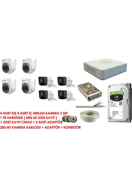 Hikvision 8'li Set 2 Mp Hd Kamera Sistemi