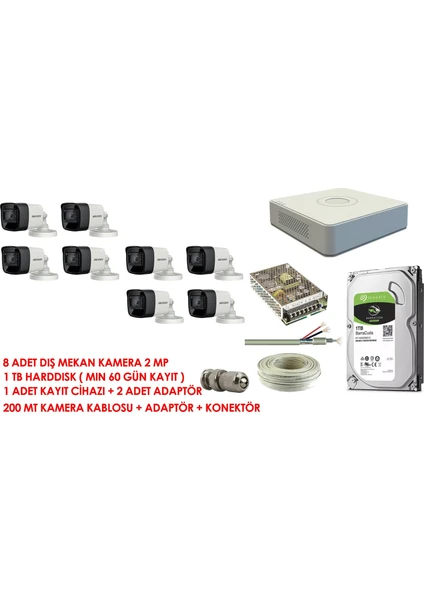 Hikvision 8'li Set 2 Mp Hd Iç Kamera Sistemi