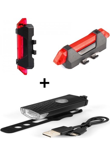 Şarjlı Bisiklet Lambası Feneri Ön Far Arka Stop Aydınlatma Seti
