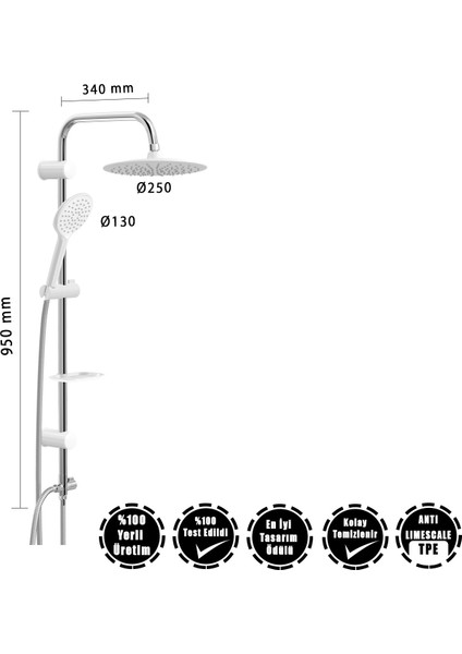 Slim White Tepe Duş Seti VLTM-5360