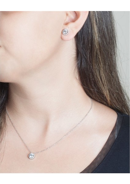 Pırlanta Modeli Kolye Küpe Gümüş Takı Seti
